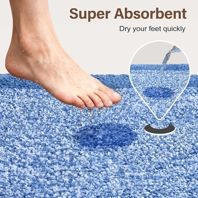 Bathroom Rugs 24x17 Non Slip Washable, Blue Bath Mat for Bathroom Floor Tub, Soft Absorbent Quick Dry Mats for Shower, Bathtub,Home Decor