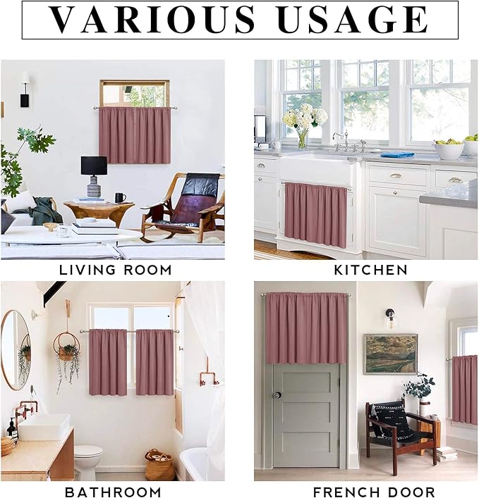 RYB HOME Blackout Curtains for Bedroom Living Room 72 inches Long, Thermal Insulated Privacy Rod Pocket Drapes for Nursery Office Home Theater, Width 42 by Length 72, Dusty Rose, 2 Panels