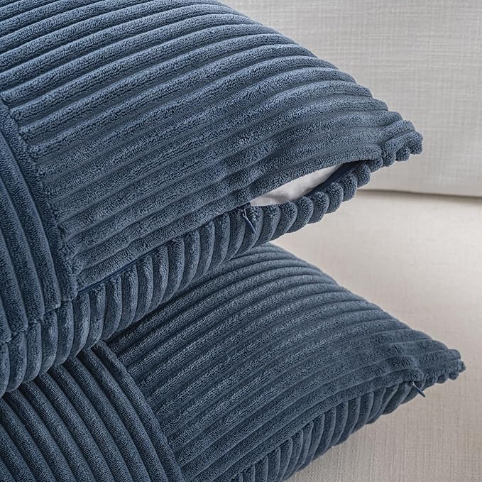 Fancy Homi 2 Packs Dusty Blue Lumbar Decorative Throw Pillow Covers 20x28 Inch for Couch Bed Sofa, Rustic Farmhouse Boho Home Decor, Soft Striped Corduroy Rectangle Accent Cushion Case 50x70 cm