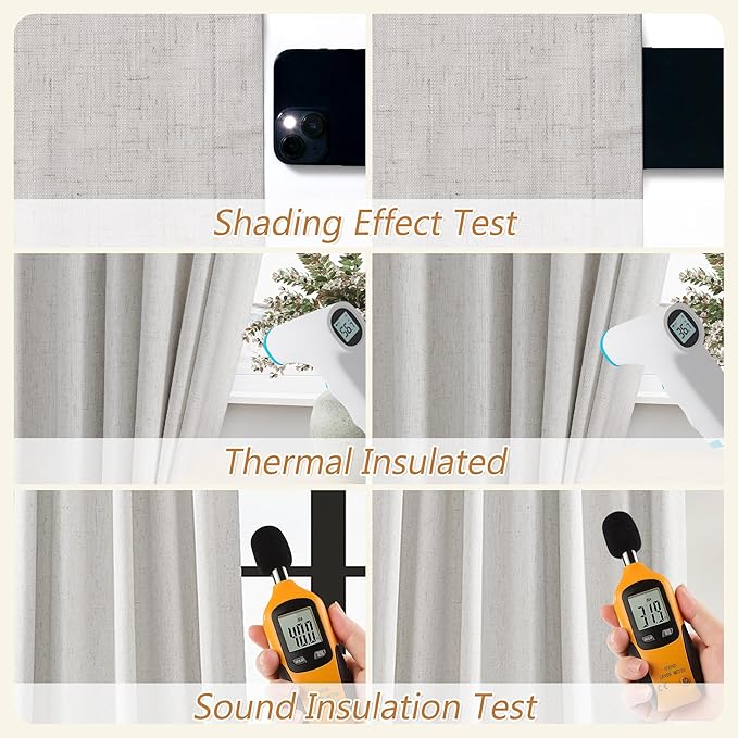 Guken Natural Extra Long 100% Black Out Curtains 120 Inch Length 2 Panels Set for Living Room Bedroom Back Tab Thermal Insulated Blackout Linen Drapes Room Darkening Window Curtain, 52" W x 120" L