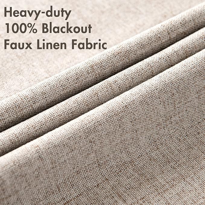 MIULEE Linen Blackout Curtains and Drapes 100% Room Darkening Thermal Insulated Grommet Window Panels with Coating 2 PCs W 42 x L 84 inches Khaki