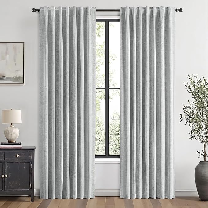 MIULEE 100% Blackout Linen Curtains for Bedroom, Grey Solid Luxury Decor Thermal Insulation Room Darkening Drapes for Living Room Nursery Back Tab Rod Pocket 42 x 72 Inches, 2 Panels