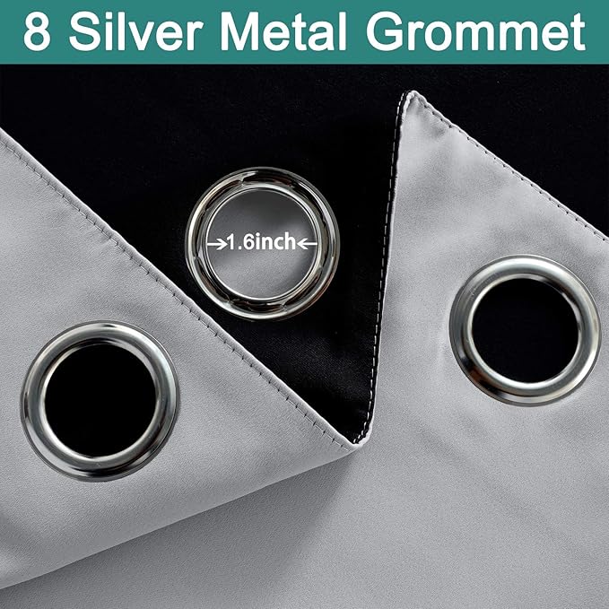 Yakamok 100% Blackout Curtains 108 Inches Long, 2 Thick Layers Thermal Insulated Curtain Panels for Bedroom, Full Light Blocking Drapes with Black Liner (52" Wide Each Panel, Light Grey, 2 Panels)