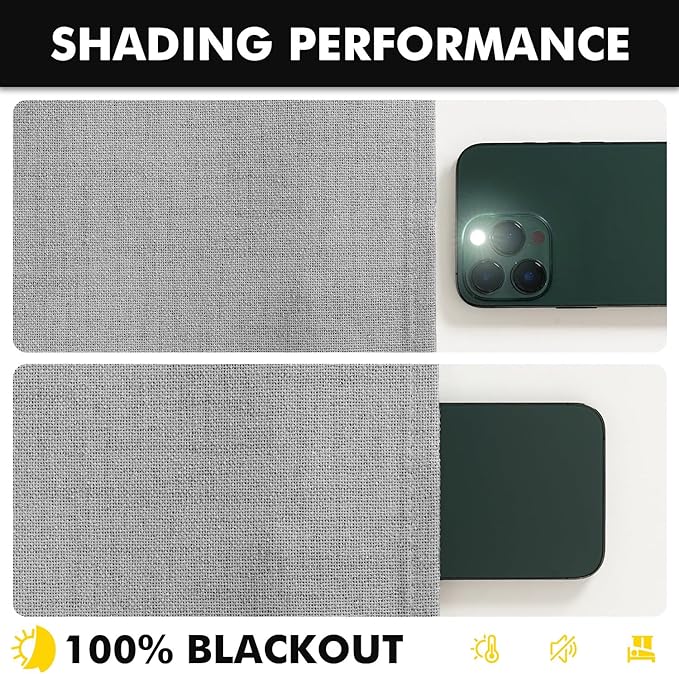 MIULEE 100% Blackout Linen Curtains for Bedroom, Glacier Gray Solid Luxury Decor Thermal Insulation Room Darkening Drapes for Living Room Nursery Back Tab Rod Pocket 42 x 63 Inches, 2 Panels