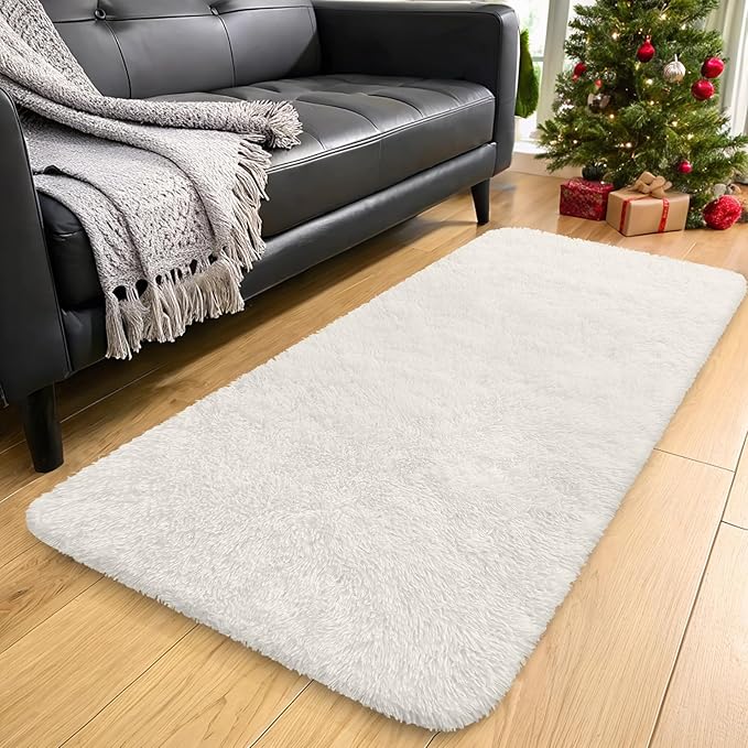 OLANLY 2x9 Machine Washable Runner Rugs for Hallway, Soft Fluffy Shaggy Bedside Rugs for Bedroom, Living Room, Indoor Floor Carpet for Kids Girls and Boys, Nursery Rooms, Home Decor Aesthetic, Ivory