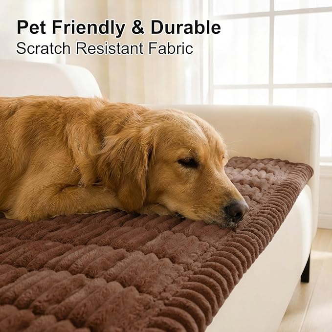 Smiry Couch Cover for Dogs Washable, Non Slip Fuzzy Pet Couch Covers for 3 Cushion Sofa Pet Friendly, Thick Soft Sofa Slipcovers Cushion Protector (Brown, 27.6" x 70.9")