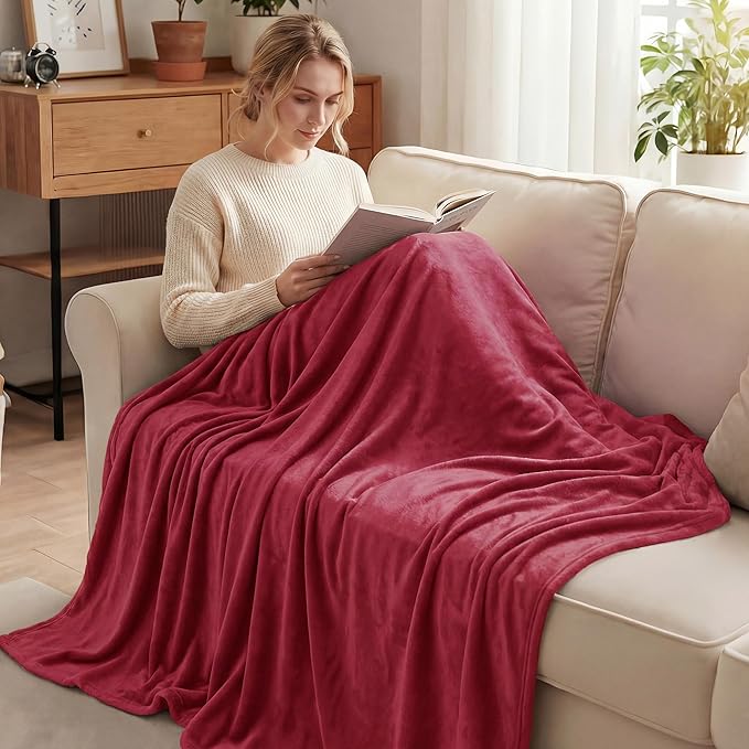 Exclusivo Mezcla Fleece Blanket Twin Size for Bed, Super Soft and Warm, All Season, Cozy, Plush, Lightweight, 60x80 Inches Deep Red