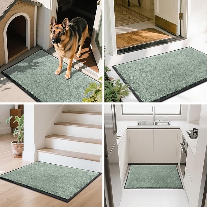 Mibao Dirt Trapper Door Mat for Indoor Outdoor, Waterproof All-Season, All-Weather Doormat, Heavy Duty Non-Slip Entrance Rug, Low Profile Absorbent Entrance Mat Carpet, 72" x 48", Green