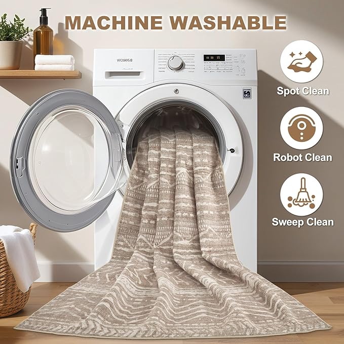 Nakagishi 5x7 Area Rugs Living Room: Washable Boho Large Neutral Soft Rug Farmhouse Stain Resistant Modern Indoor Non-Slip Floor Carpet for Bedroom Nursery Kids Playroom Office Dining Room Dorm