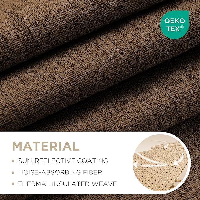 Joydeco Blackout Curtains for Bedroom - 100% Light Blocking 2 Panels Cappuccino Drapes 66"W x 108"L, Thermal Insulated Room Darkening Curtains, Linen Textured for Living Room, Rod Pocket & Back Tabs