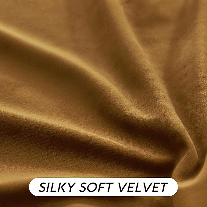RYB HOME Gold Brown Velvet Curtains 72 inches with Hook Belt, Soft Fabric Room Darkening Thermal Insulated Luxurious Home Decor Curtains for Living Room Bedroom, W 52" x L 72", 2 Panels Set