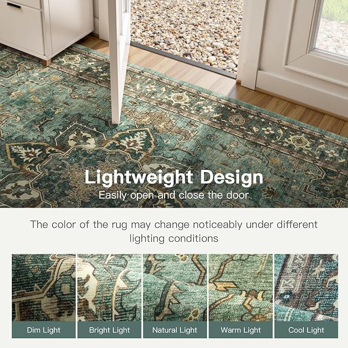 Lofus 6x9 Area Rugs for Living Room, Washable Area Rug, Rugs for Bedroom, Kitchen, Vintage Boho Carpet, Soft Non-Slip, Low Pile Large Area Rug for Office Dining Room, Green