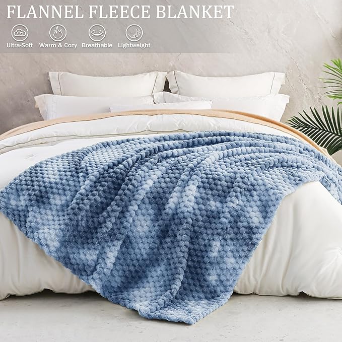 Exclusivo Mezcla Fleece Throw Blanket for Couch, Extra Large Fuzzy Tie-dye Stone Blue Bed Blankets, Soft Cozy Plush Sofa Throws for All Seasons, 50x70 Inches