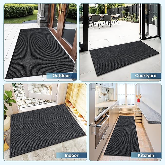 Front Door Mat, 4 x 2 Feet Indoor Outdoor Entrance Mat, Heavy Duty Commercial Floor Mats, Non-Slip Rubber Backing Doormat for Entryway, Waterproof, Low-Profile, Easy to Clean