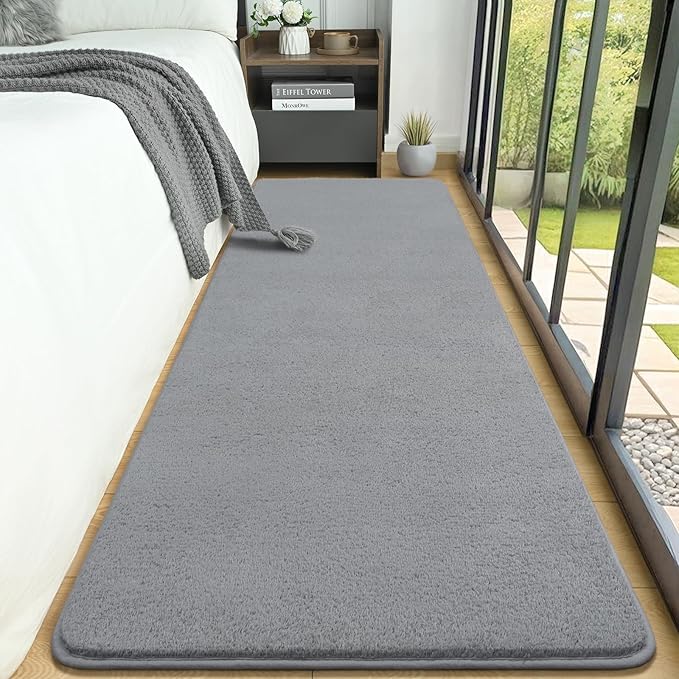 AROGAN Shag Runner Rug for Hallways, 2x6 Feet Washable Rugs with Memory Foam for Bedroom, Entryway Indoor Fluffy Throw Rug for Bedside Living Room Kids Girls Nursery Dorm Room Decor, Grey