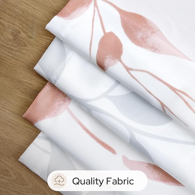 HOMEIDEAS Non-See-Through Pink and White Privacy Sheer Curtains 52 X 96 Inches Long 2 Panels, Leaf Floral Printed Light Filtering Semi Sheer Window Curtains Drapes for Bedroom Living Room