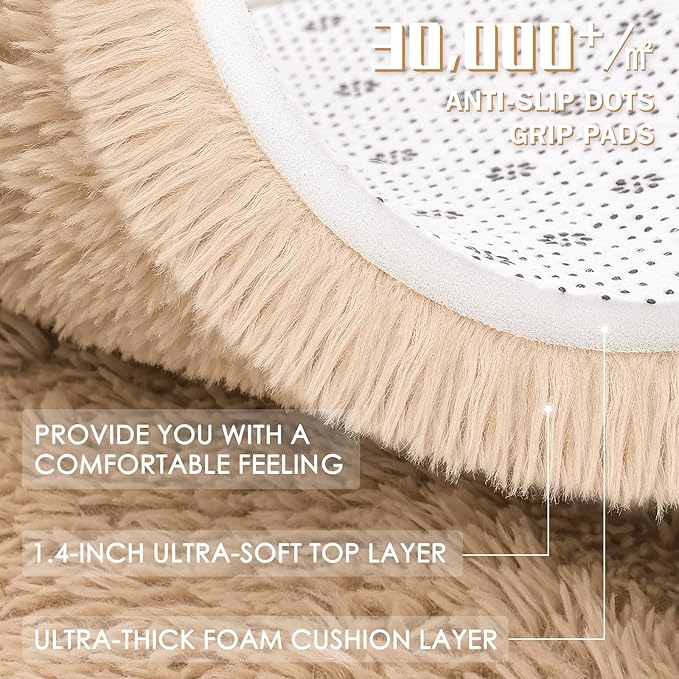 OLANLY 2x11 Machine Washable Runner Rugs for Hallway, Soft Fluffy Shaggy Bedside Rugs for Bedroom, Living Room, Indoor Floor Carpet for Kids Girls and Boys, Nursery Rooms, Home Decor Aesthetic, Beige