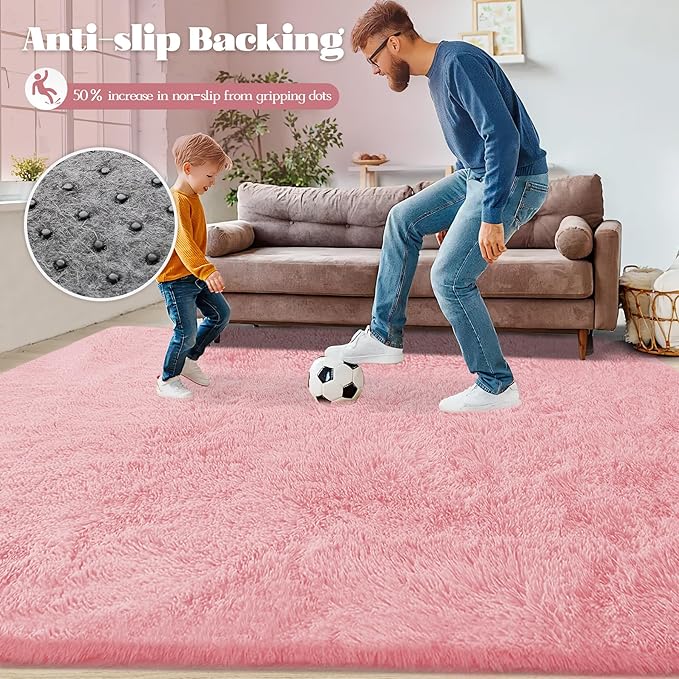 Pink Rugs for Bedroom Girls: 8x10 Fluffy Shag Soft Washable Rug Large Fuzzy Plush Indoor Carpet for Living Room Nursery Playroom Kids Girls Boys Room (Pink, 8'x10')