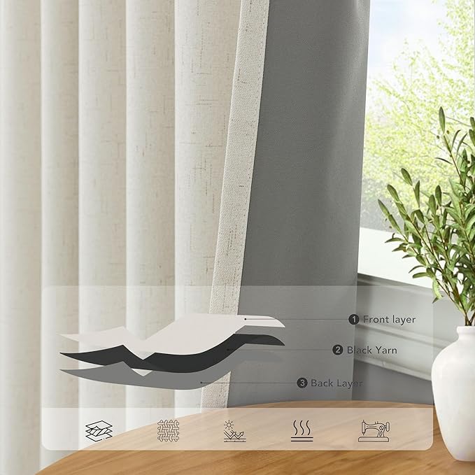 Floor to Ceiling Curtains 104 Inch Long 2 Panel Sun Light Blocking Bohemian Soft Natural Linen Textured Blackout Thermal Insulated Drape for Bedroom Dining Room Privacy Moody Vintage Cottagecore Cream