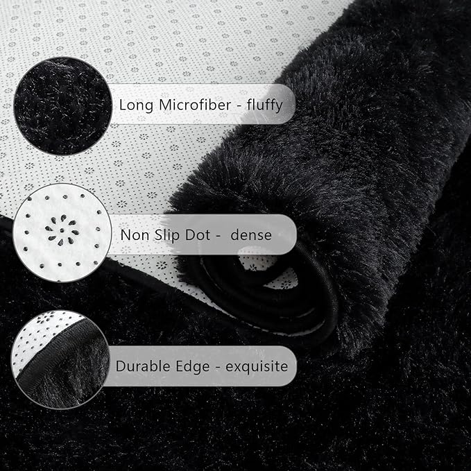 Chicrug Soft Runner Rug for Bedroom Living Room Plush Fluffy Rug 2x8 Feet, Shag Furry Runner Rug Carpet Non Shedding for Nursery Children Kids Girls Room Home Decorative, Black