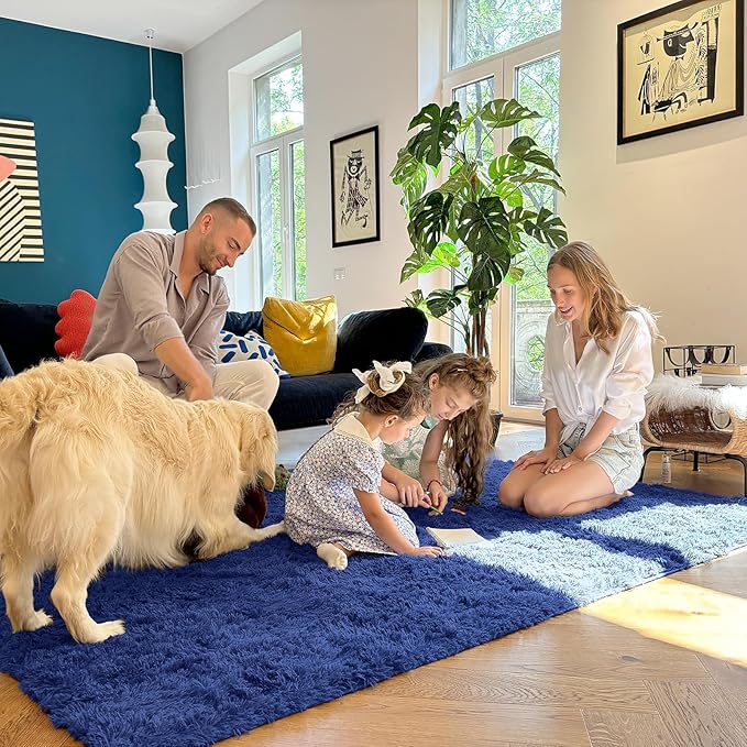 OLANLY 6x8 Machine Washable Large Area Rugs for Living Room, Bedroom, Soft Fluffy Shaggy Bedside Rug, Indoor Floor Carpet for Kids Girls and Boys, Dorms, Nursery, Home Decor Aesthetic, Navy Blue