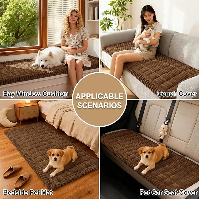 hyha Couch Covers for Dogs Washable, Non Slip Plush Dog Sofa Protectors, Fuzzy Pet Couch Covers for 3 Cushion Sofa Pet Friendly (Brown, 27.6" x 59")