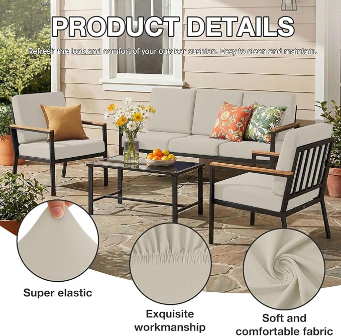 hyha 14Pcs Patio Cushion Covers, Stretch Outdoor Couch Cushion Covers Replacement, Washable Outdoor Chair/Sofa Slipcovers for Patio Furniture Cushions Protector with Elastic Bottom(Taupe,Cover Only)