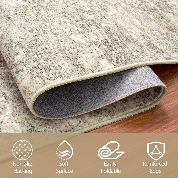 8x10 Area Rugs for Living Room Rug Washable: Abstract Large Rug for Dining Room Bedroom Carpet Non Slip 8 by 10 Indoor Modern Nursery Home Office Beige Brown
