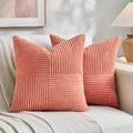 Fancy Homi 2 Packs Coral Euro Decorative Throw Pillow Covers 26x26 Inch for Living Room Couch Bed, Farmhouse Boho Home Decor, Soft Corss Corduroy Patchwork Textured Square Peach Cushion Case 66x66 cm