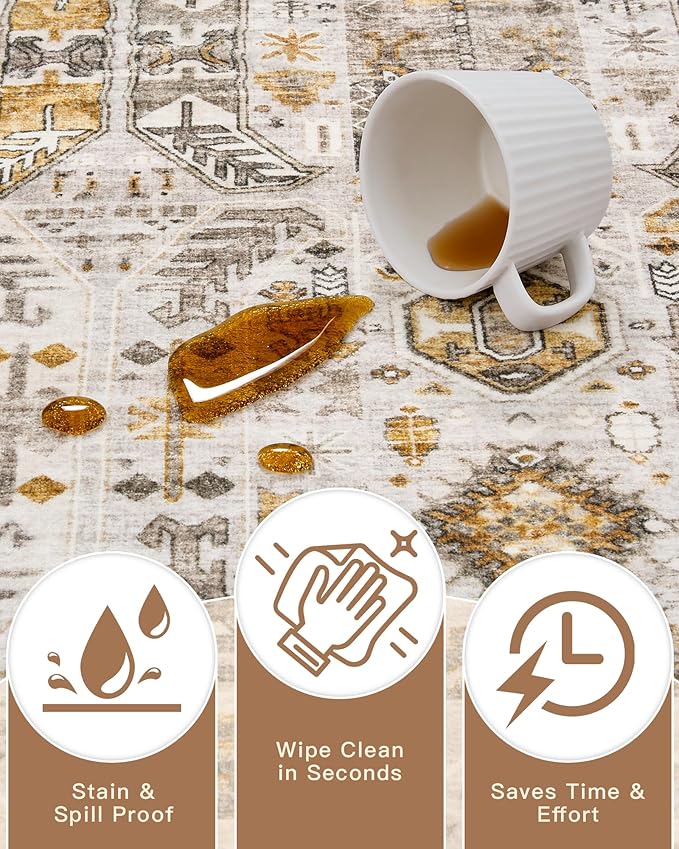 Madane Hallway Runner 3x14 - Runner Rugs 14ft Washable Entryway 14ft Rug Ruuner Vintage Kitchen Runners Non Slip Indoor Area Rug Farmhouse Carpet Runner for Bathroom Living Room Bedroom, Brown/Gold