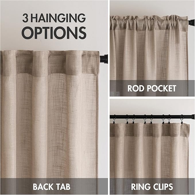 MIULEE Taupe Linen Curtains 72 Inch Length for Bedroom Living Room, Soft Thick Linen Textured Window Drapes Semi Sheer Light Filtering Back Tab Rod Pocket Burlap Look Farmhouse Country Decor, 2 Panels