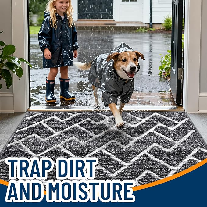 OLANLY Front Door Mat, Non-Slip Rubber Backing, Dirt Resistant and Absorbent, Washable, Easy to Clean Low-Profile Indoor Doormat for Back Door, Entryway, Inside Entrance, 40x32, Black