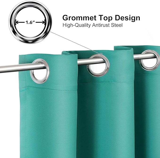 ChrisDowa Room Darkening Curtains 120 Inches Long 2 Panels Set for Living Room, Grommet Thermal Insulated Blackout Curtains for Bedroom (Teal, 52 x 120 Inch)