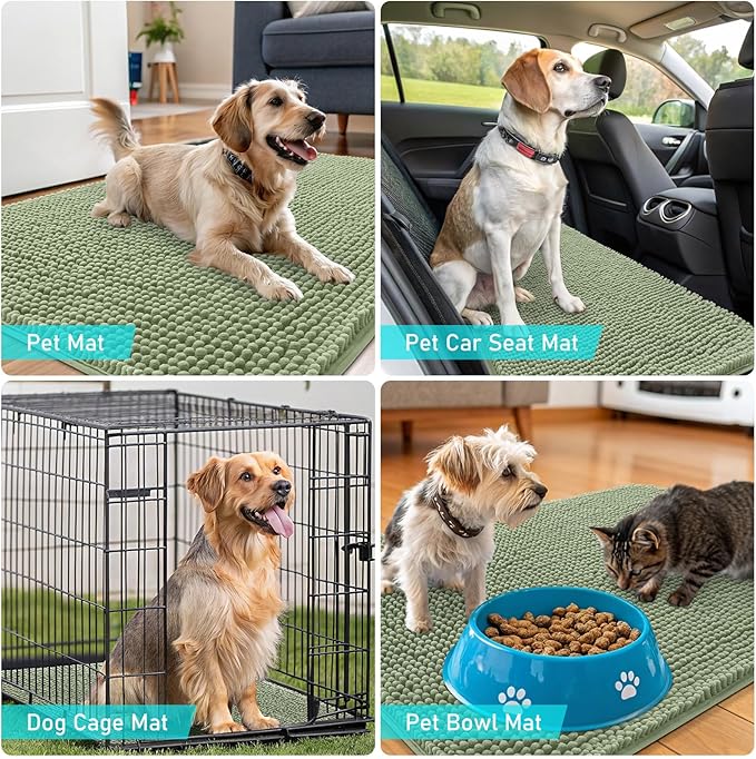 OLANLY Dog Door Mat for Muddy Paws 32x20, Absorbs Moisture and Dirt, Absorbent Non-Slip Washable Doormat, Quick Dry Chenille Mud Mat for Dogs, Entry Indoor Entryway Carpet for Inside Floor, Sage Green