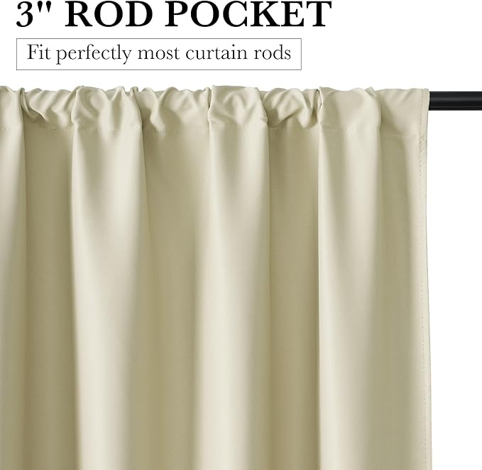 RYB HOME 100% Blackout Bathroom Curtains Over Sink 30 inches Long, Heat & UV Blocking Total Room Darkening Noise Reducing Curtains for Basement RV Campers, Beige, 2 Panels Set