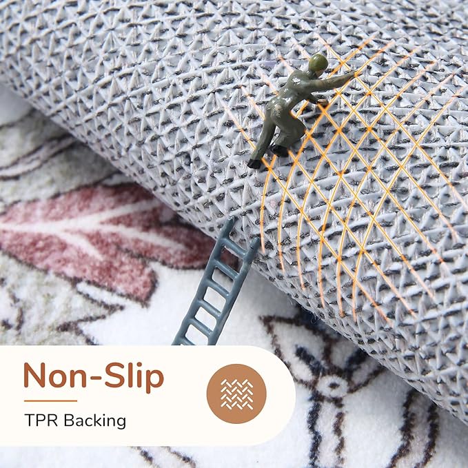 OPPODREAM Soft Throw Rugs 2x3, Small Washable Entryway Rugs 2 x 3 with Non Slip Backing, Low-Pile Faux Cashmere 2 x 3 Carpet, Red & Grey