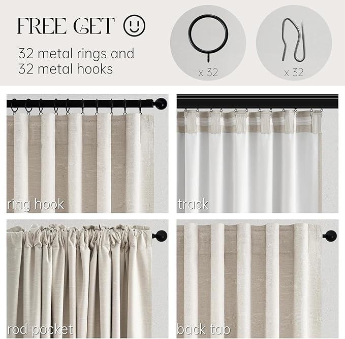 Extra Wide Total Blackout 96 Inch Curtains 72 Inches Wide for Living Room Ivory Cream Pleat Linen Blackout Curtain for Large Window Treatment Privacy Thermal Drapes Rod Pocket(72"W x 96"L 1 Panel)