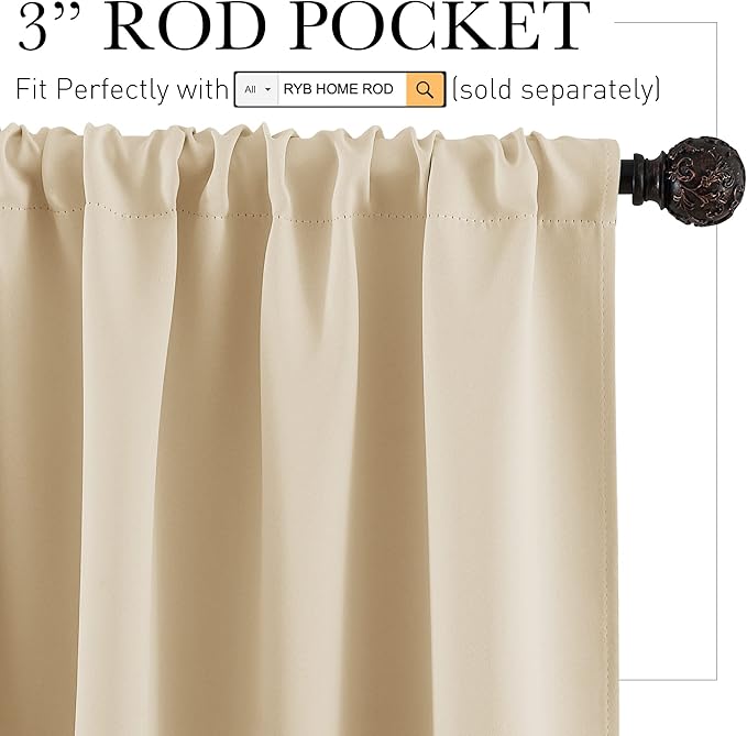RYB HOME Cafe Curtains 24 inch Length, RV Curtains for Camper Windows, Mini Short Small Insulating Light UV Heat Blocking Privacy Half Window Tiers, Width 29 by Length 24, Biscotti Beige, 2 Panels