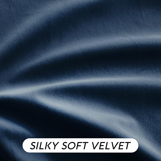 RYB HOME Navy Velvet Curtains 90 inches- Velevt Blackout Curtains for Bedroom, Soft Luxury Window Decor for Hotel Room Hall Kid Room, Navy Blue, W52 x L90 inches, 2 Panels