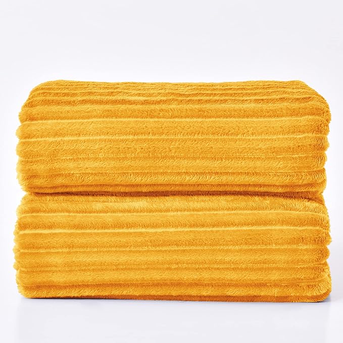BEDELITE Fleece Blanket Queen Size – 3D Ribbed Jacquard Soft and Warm Decorative Fuzzy Blankets – Cozy, Fluffy, Plush Lightweight Throw Blankets for Couch, Bed, Sofa(Mustard Yellow, 90x90 inches)