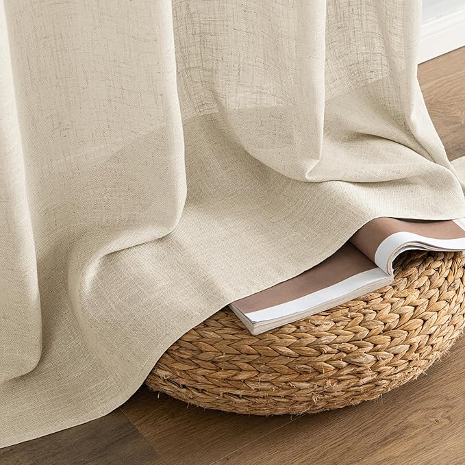 MIULEE Linen Curtains 96 Inch Length 2 Panels for Bedroom Living Room, Soft Thick Linen Textured Back Tab Window Drapes Semi Sheer Light Filtering Rod Pocket Modern Farmhouse Decor