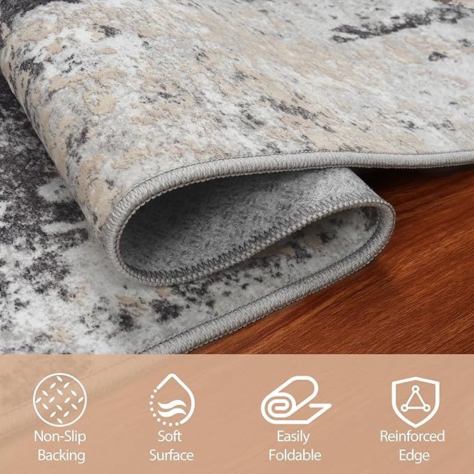 5x7 Area Rugs for Living Room Rug Washable: Abstract Rug for Dining Room Bedroom Carpet Non Slip 5 by 7 Indoor Modern Nursery Home Office Black Grey Gold