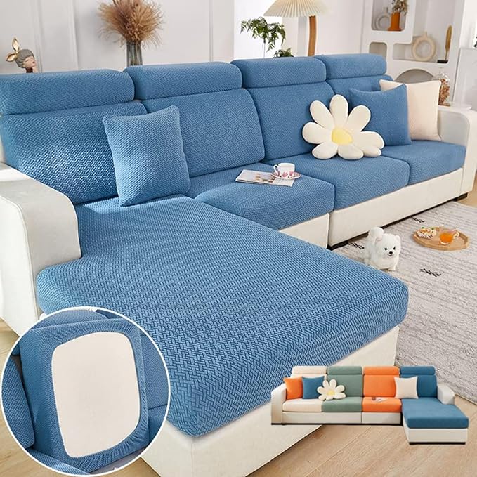 Soothing Home Sofa Covers, Sofa Hero Covers, Wear-Resistant Universal Couch Covers Washable Stretch Sectional Couch Cushion Covers (Blue,Large Single Seat Cover)