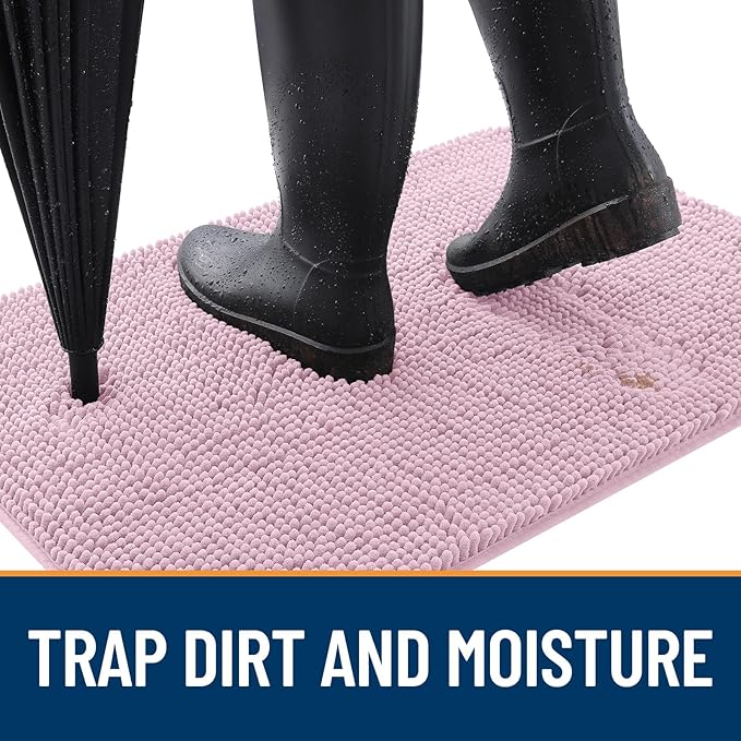 OLANLY Dog Door Mat for Muddy Paws 40x32, Absorbs Moisture and Dirt, Absorbent Non-Slip Washable Doormat, Quick Dry Chenille Mud Mat for Dogs, Entry Indoor Entryway Carpet for Inside Floor, Dusty Rose