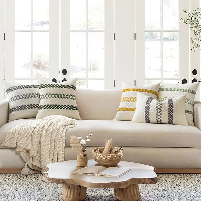 MIULEE Set of 2 Moss Green Boho Decorative Lumbar Pillow Covers 12x20 Inch Farmhouse Rustic Couch Throw Pillows Modern Summer Cushion Covers Retro Cute Macrame Woven Spring Decor for Bed Sofa Chair