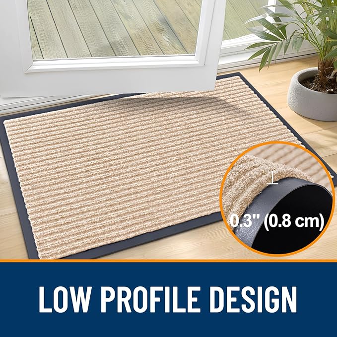 OLANLY Front Door Mat Indoor Outdoor Entrance, Waterproof Heavy Duty Doormat, Fade Resistant, Low Profile, Easy Clean Patio Porch Welcome Floor Mats for Entry, 35x30, Beige