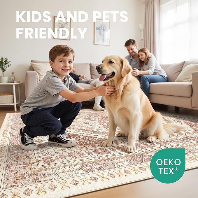 zesthome 5x7 Area Rugs - Ultra-Thin Washble Rug, Stain Resistant Anti Slip Backing Rugs for Living Room,Bedroom, Vintage Home Decor Area Rug