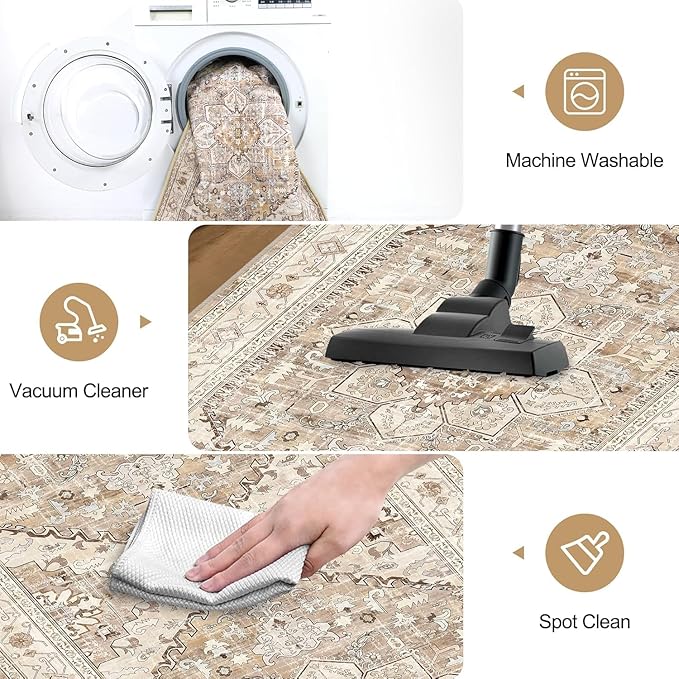 Yamaziot Washable Runner Rug, 2x12 Non-Slip Boho Vintage Hallway Rug Runner with Rubber Backing, Stain Resistant Low Pile Distressed Carpet Runner for Bedroom, Kitchen, Laundry, Entrance