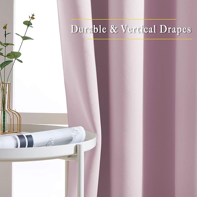NICETOWN 80 inch Curtains Privacy for Doorway - Thermal Insulated Grommet Window Treatments Room Darkening Sound Reducing for Bedroom/Home Office (Baby Pink, Set of 2, W46 x L80)