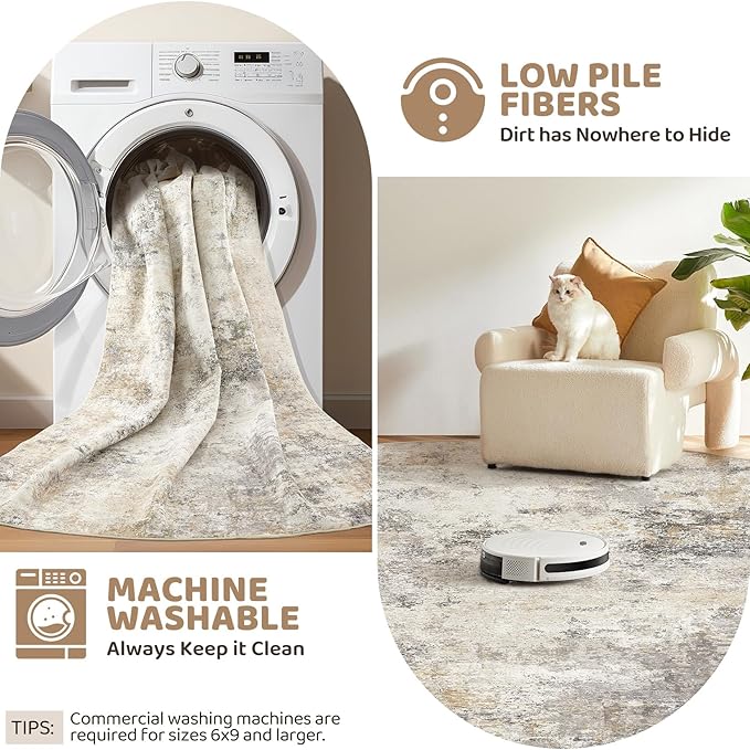 UERMEI 10x14 Area Rug Living Room Rugs - Washable Neutral Modern Abstract Soft Thin Large Rug Indoor Floor No Slip Rug Carpet for Bedroom Under Dining Table Home Office Decor - Golden Grey
